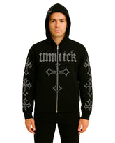 Unisex Gothic Rhinestone Cross Black Hoodie